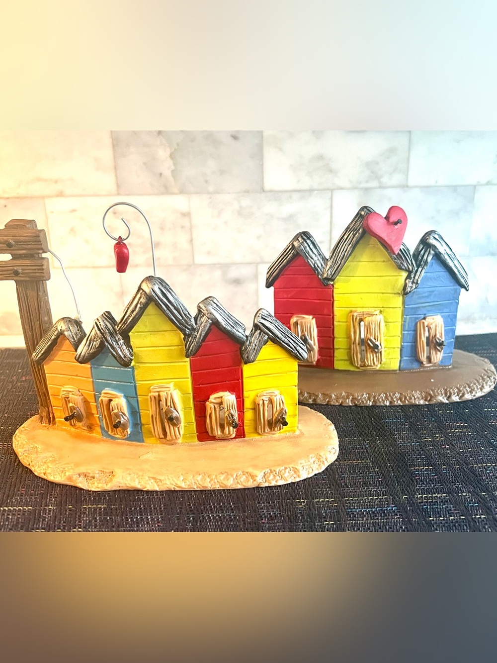 Avon Colorful Beach Hut Row Figurine - Red, Yellow, Blue